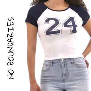 No Boundaries White and Black Raglan Crop Tee